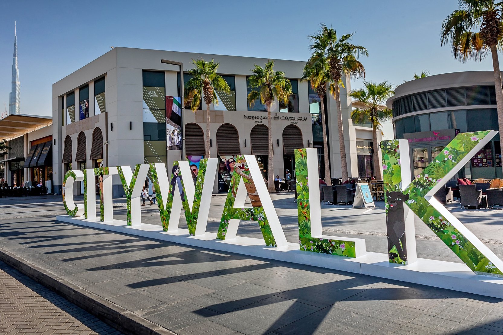 Al Wasl_a white fence with a bunch of palm trees in front of it