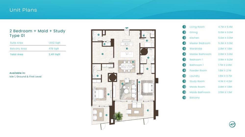 Arte La Mer 2 Beds Layout