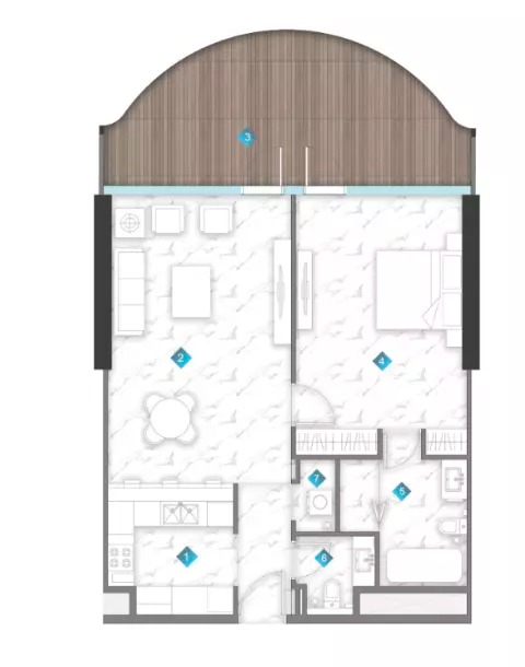 BnW Aqua Arc 1 Bed Layout