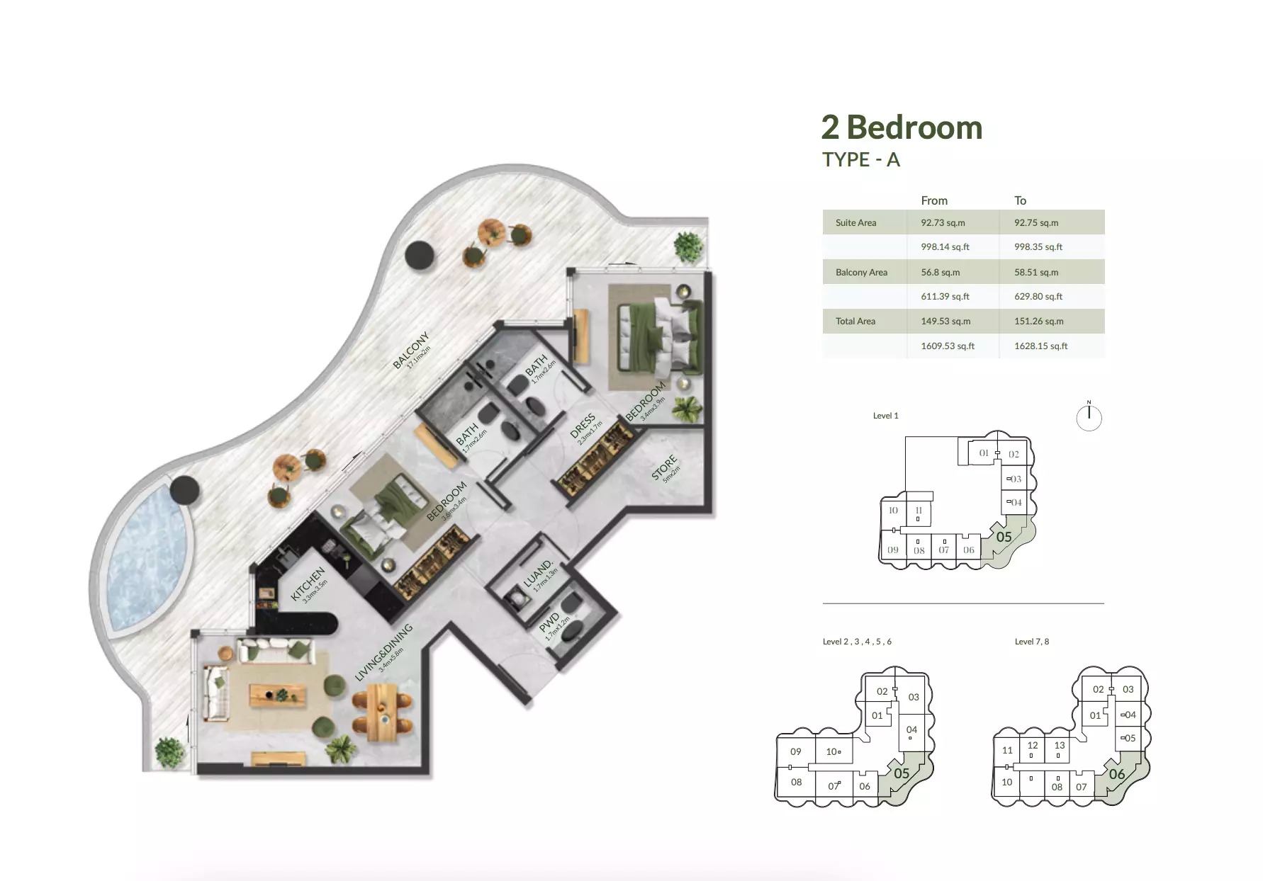 2 Beds 1609 Sq. Ft. Apartment in BNW Aqua Maya