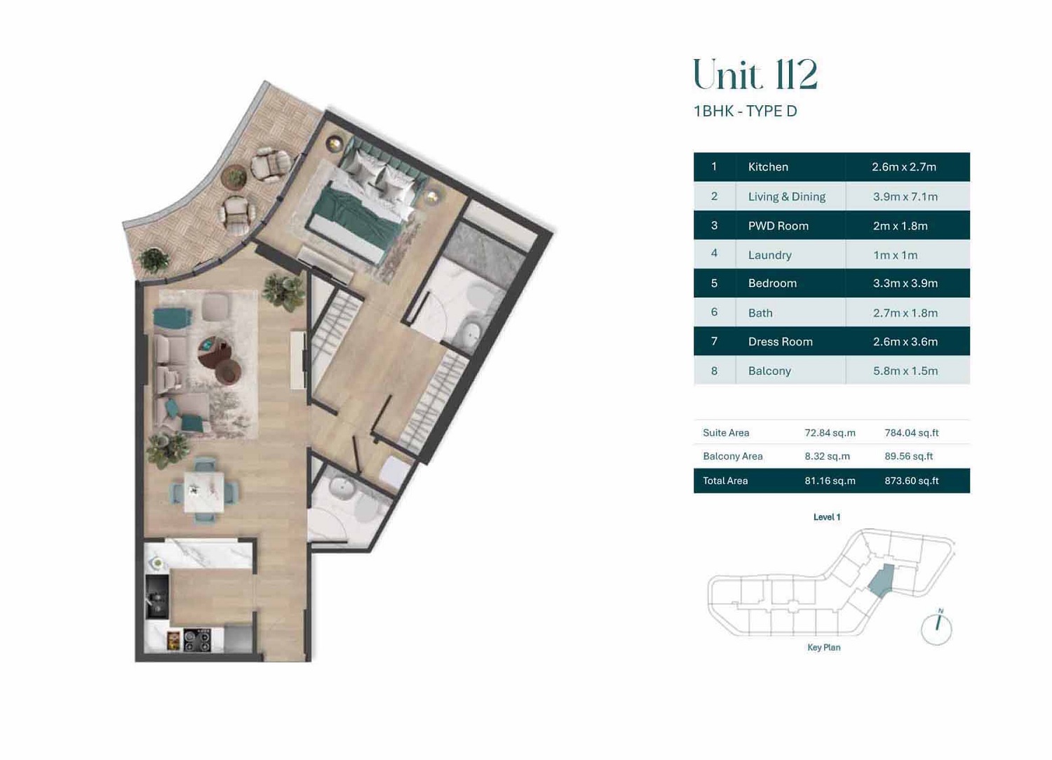 BnW Pelagia 1 Bed Layout