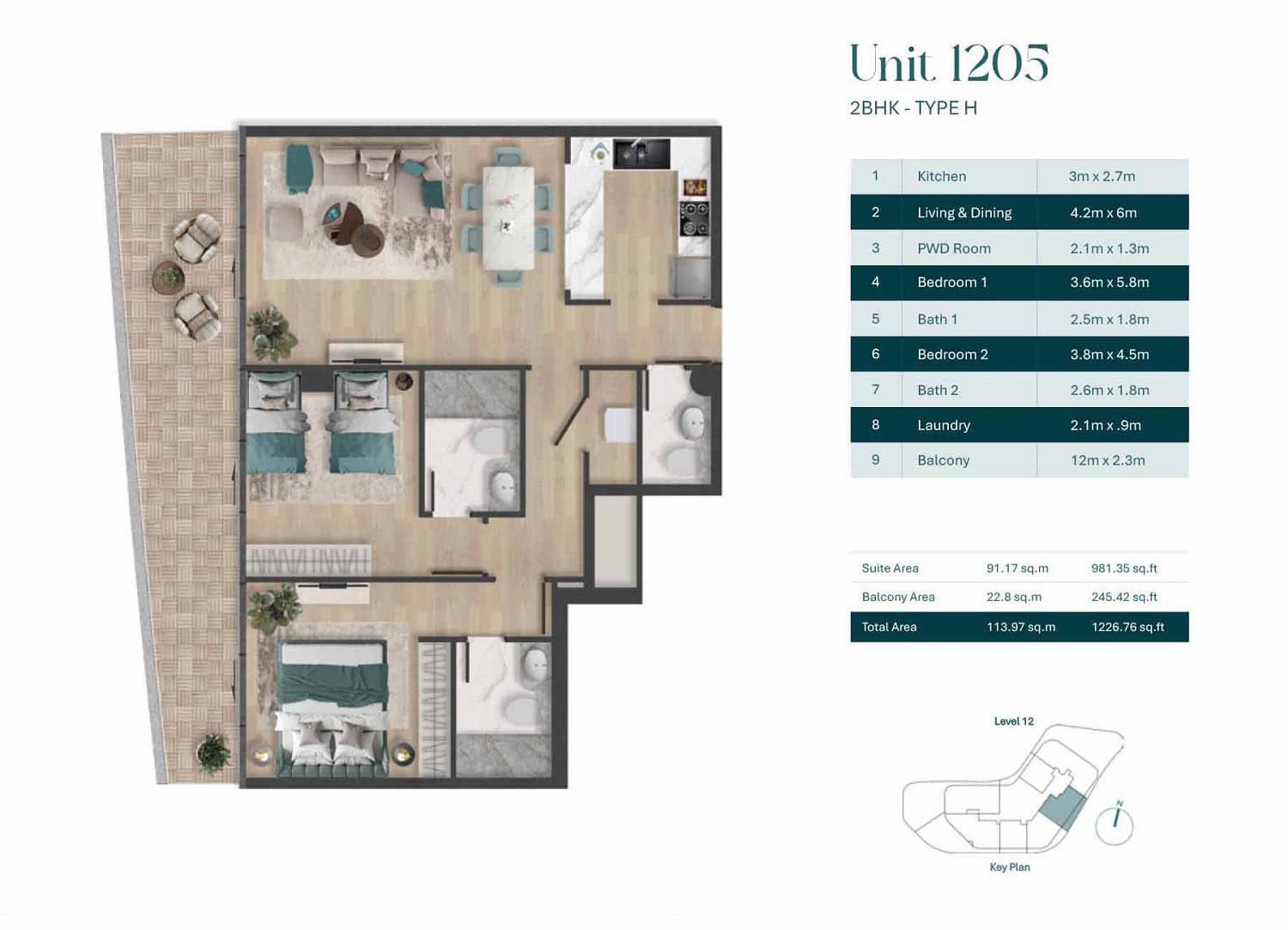 BnW Pelagia 2 Beds Layout