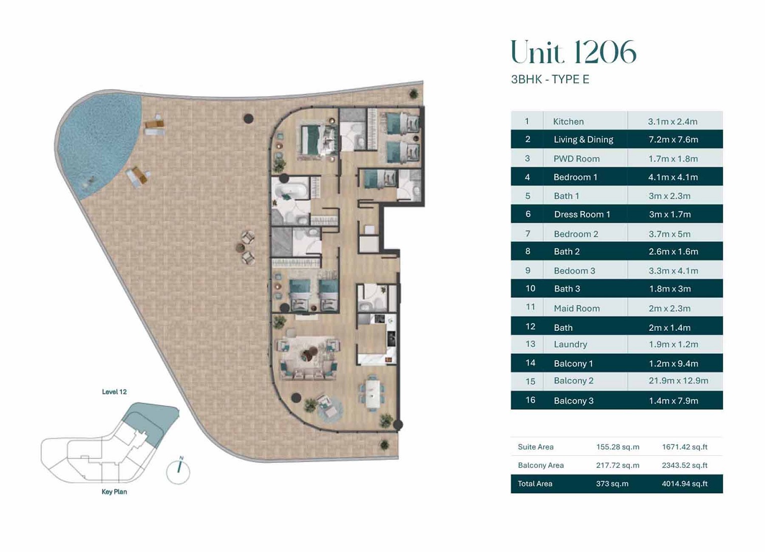 BnW Pelagia 3 Beds Layout