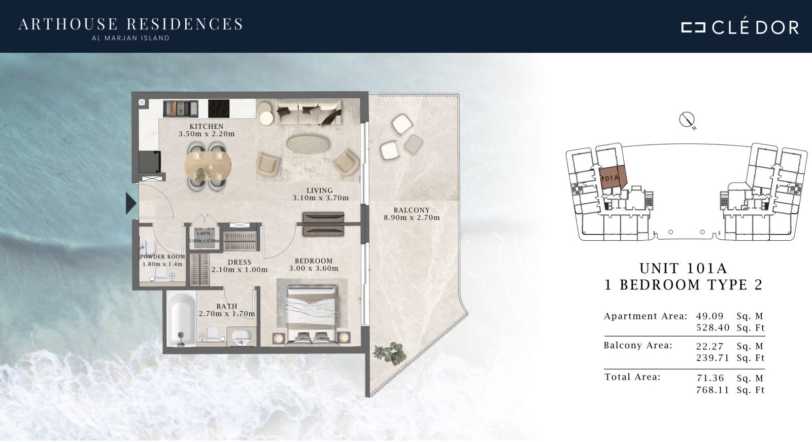 Cledor Arthouse Residences 1 Bed Layout