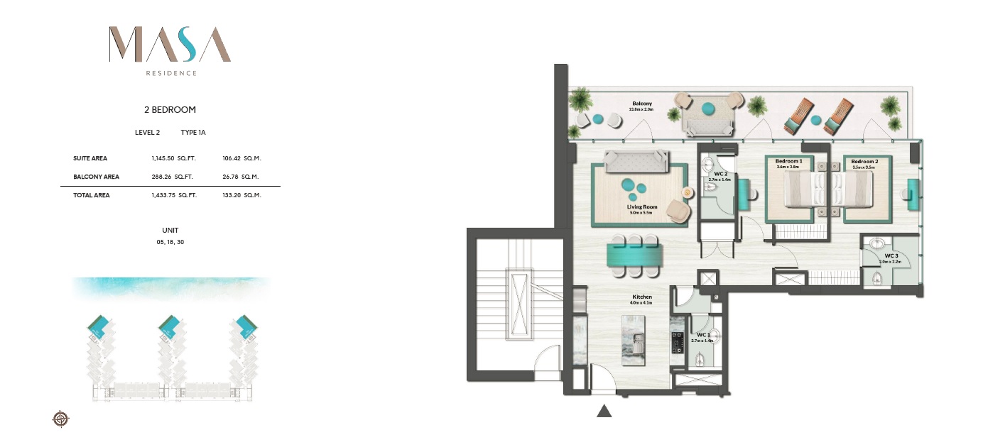 2 Beds 1434 Sq. Ft. Apartment in Durar Masa Residence