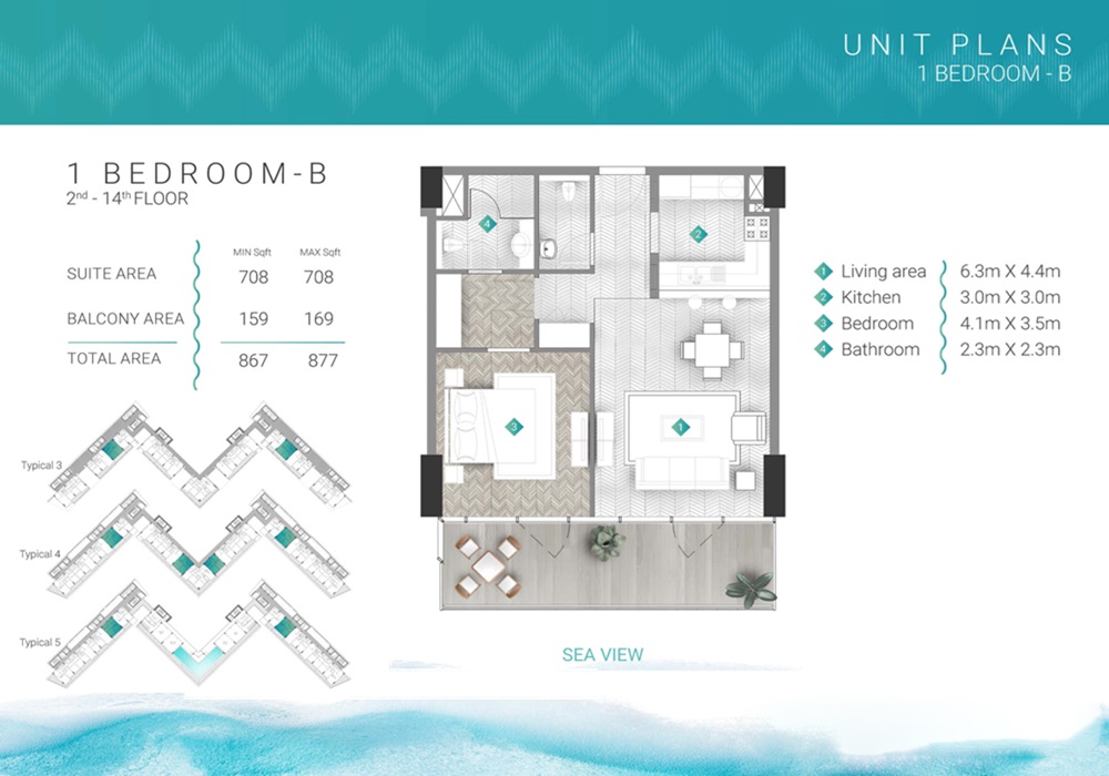 Durar Moonstone 1 Bed Layout