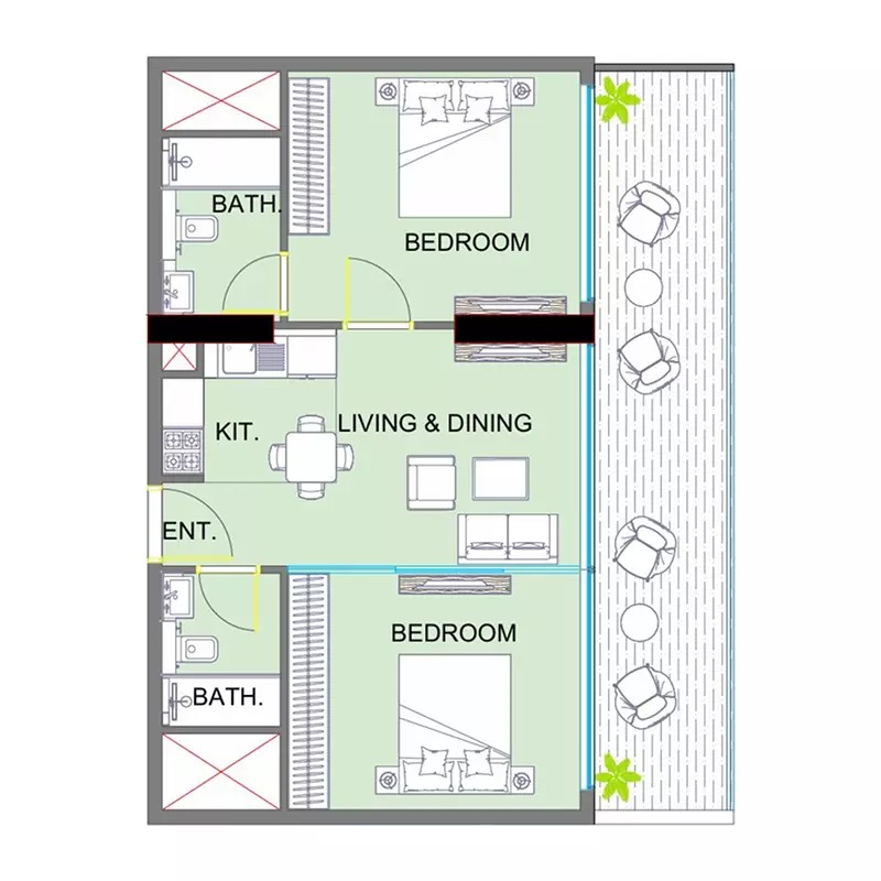 2 Beds 910 Sq. Ft. Apartment in Major Colibri Views