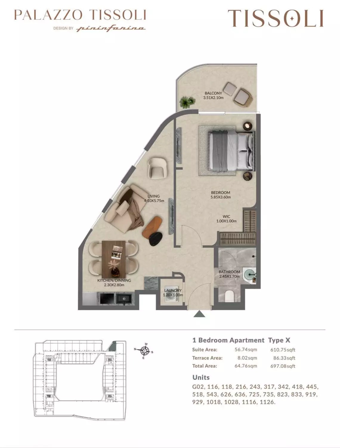 Palazzo Tissoli 1 Bed Layout