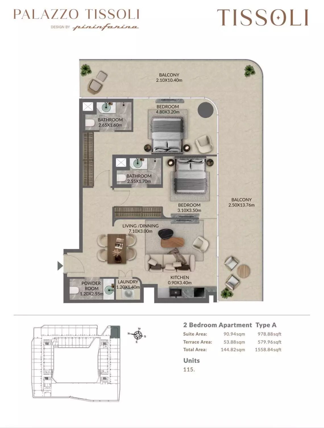 Palazzo Tissoli 2 Beds Layout
