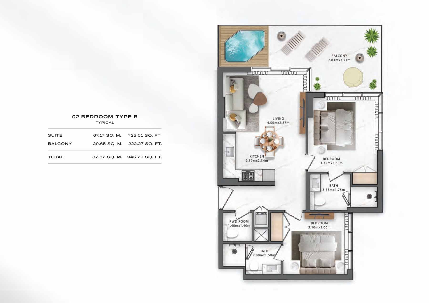 2 Beds 945 Sq. Ft. Apartment in Pantheon One Central