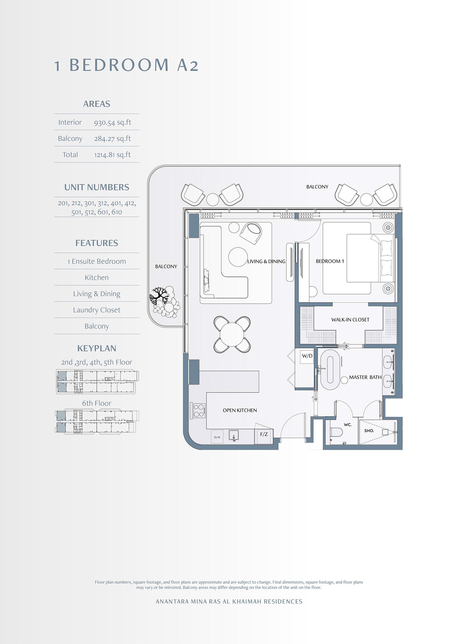 Rak Anantara Mina Residences 1 Bed Layout