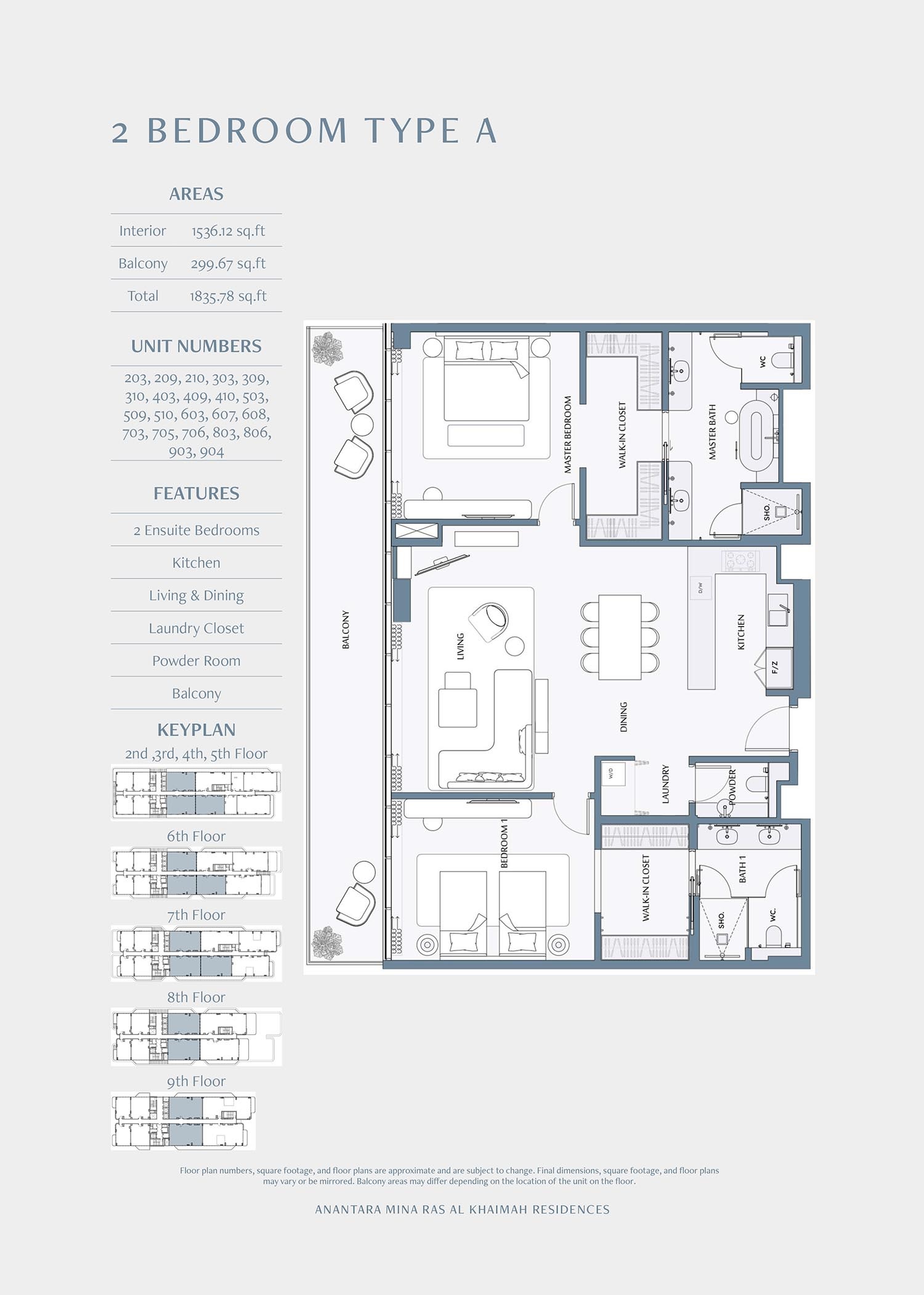 Rak Anantara Mina Residences 2 Beds Layout