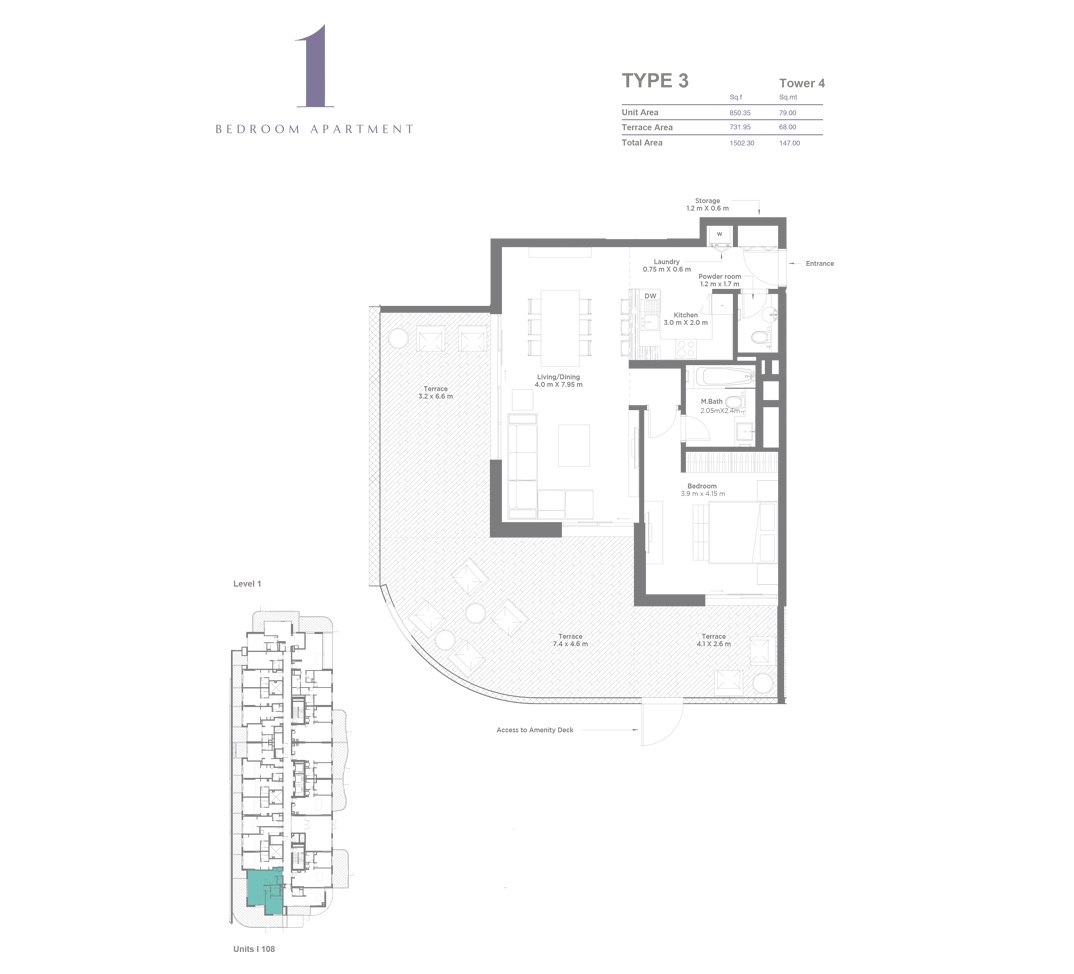 Rak Bay Residences 1 Bed Layout