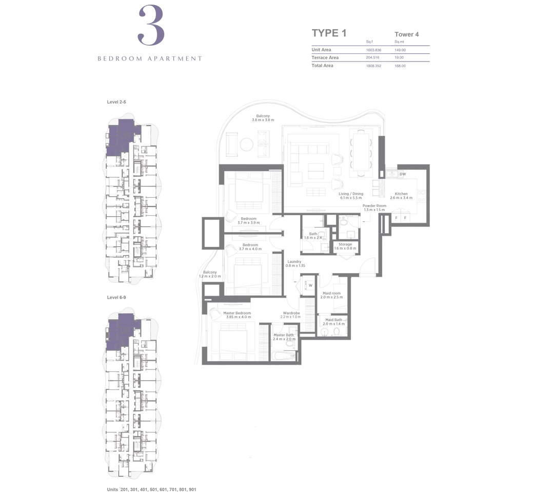 Rak Bay Residences 3 Beds Layout