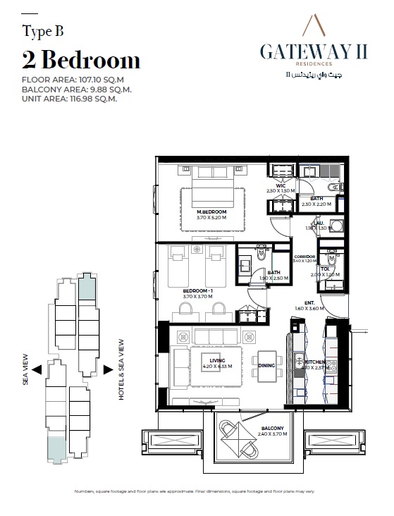 2 Beds 1259 Sq. Ft. Apartment in Rak Gateway Residence II