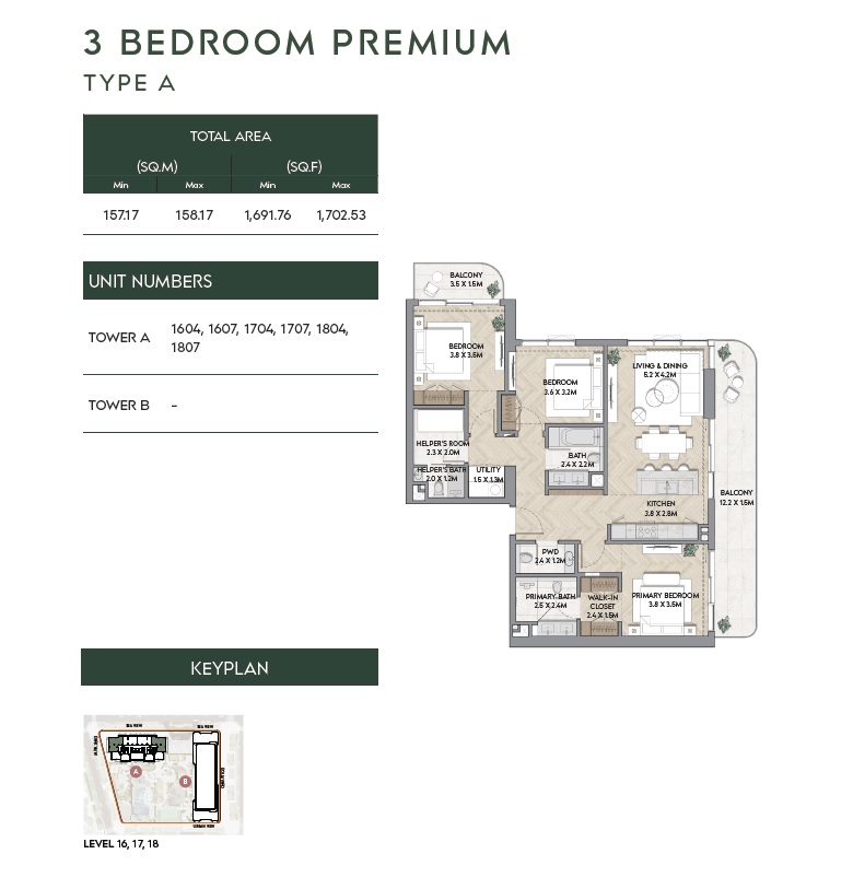 3 Beds 1692 Sq. Ft. Apartment in Rak Nura Residences