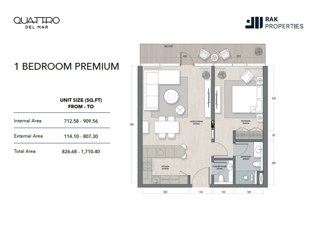 1 Bed 827 Sq. Ft. Apartment in Rak Quattro Del Mar