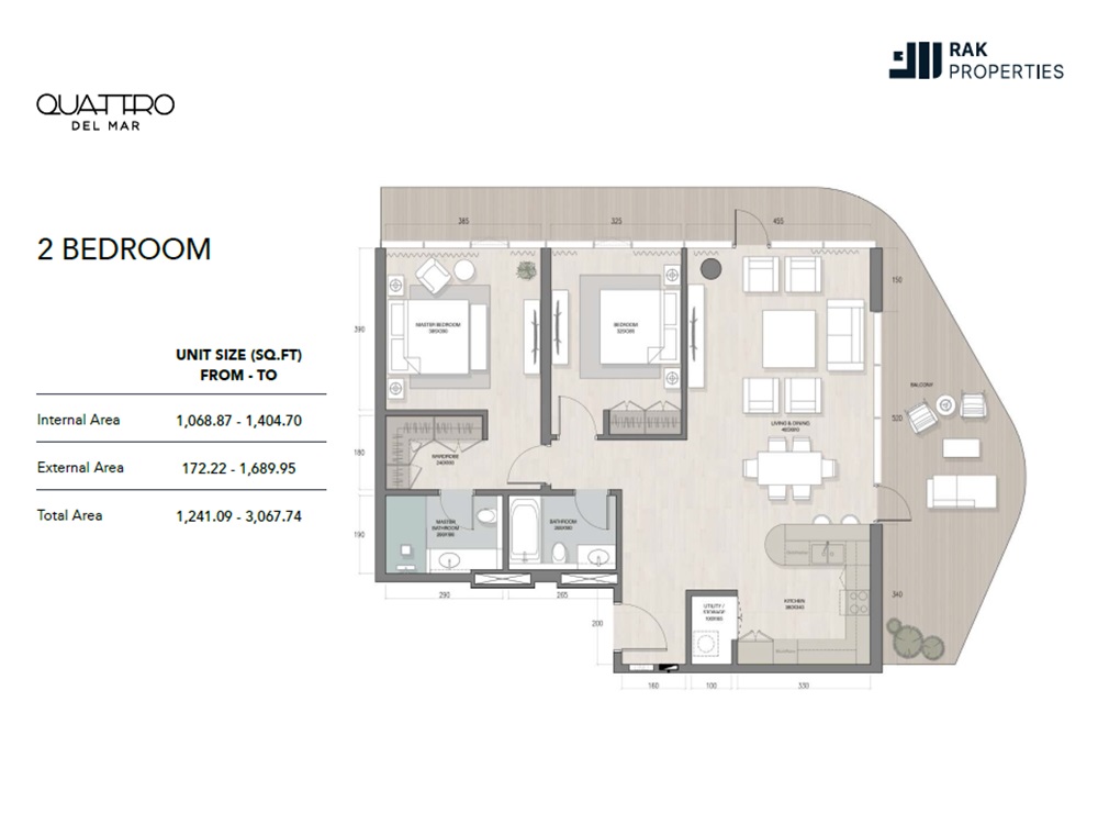 2 Beds 1241 Sq. Ft. Apartment in Rak Quattro Del Mar