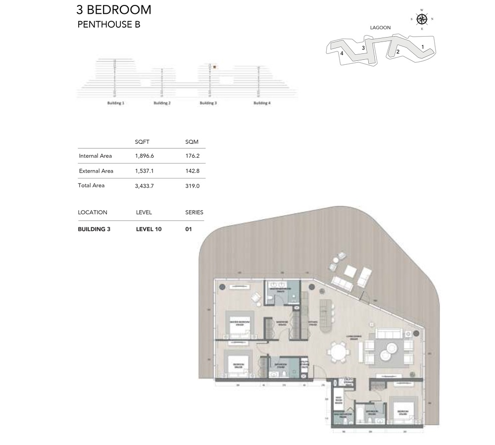 3 Beds 3433 Sq. Ft. Penthouse in Rak Quattro Del Mar