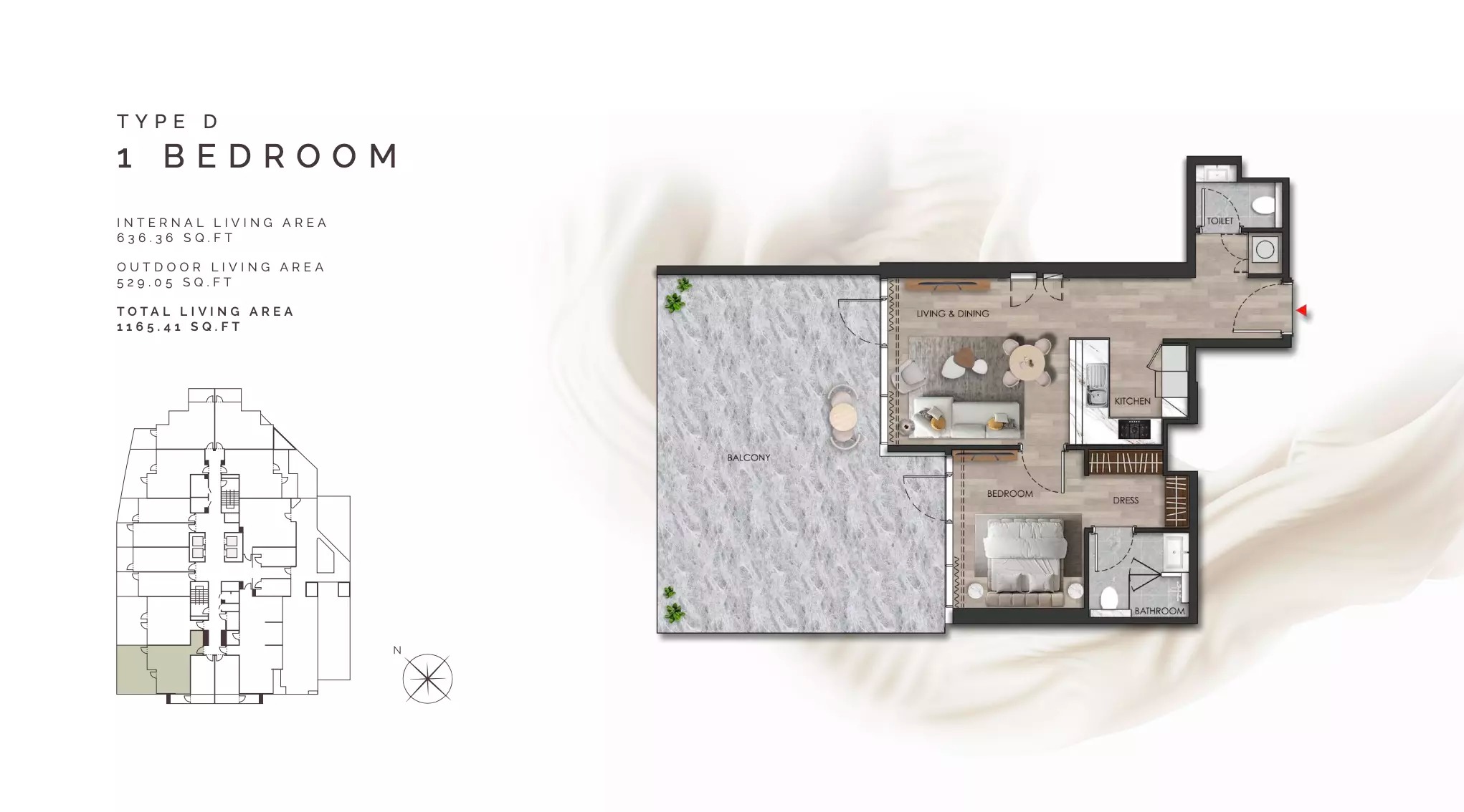 Range Island Heights 1 Bed Layout