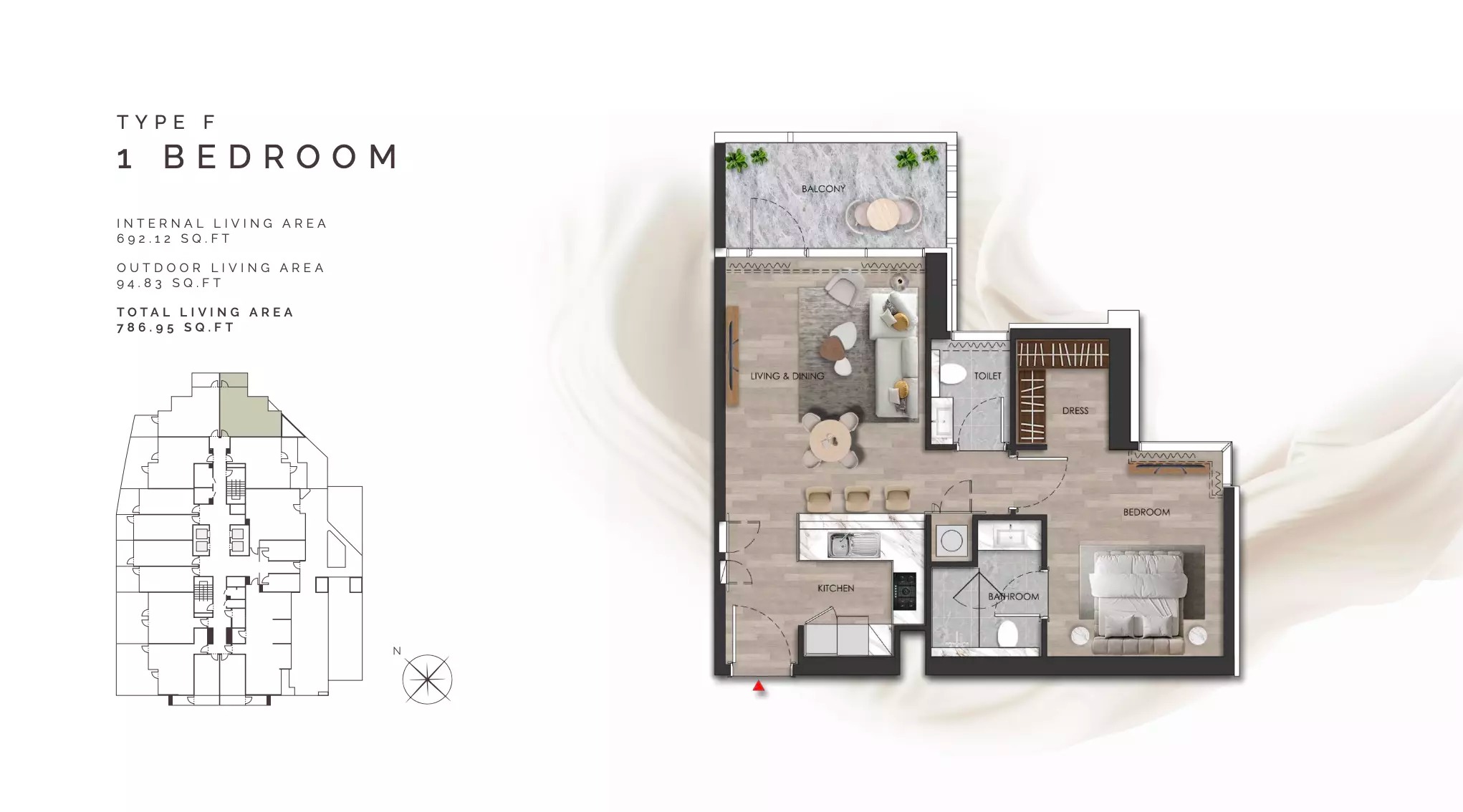 Range Island Heights 1 Bed Layout