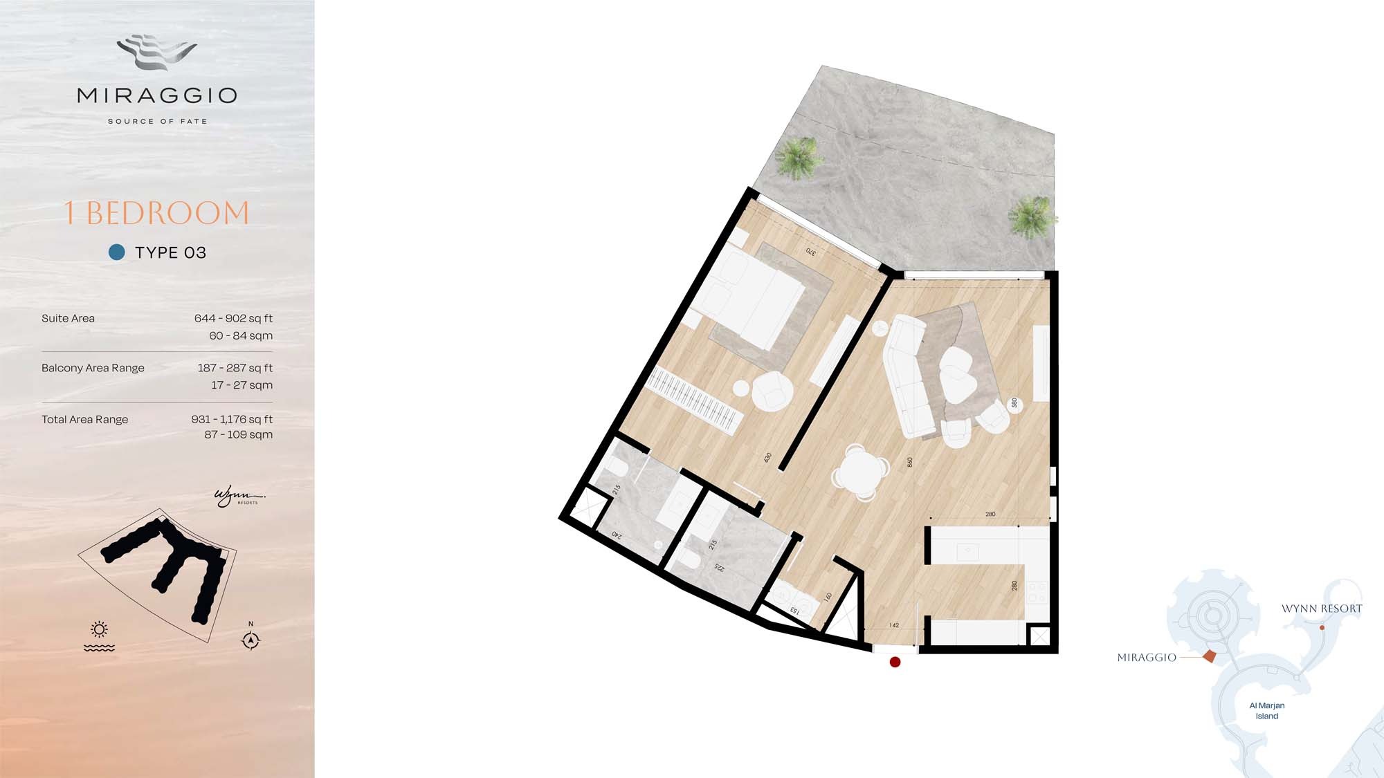 Source Miraggio 1 Bed Layout