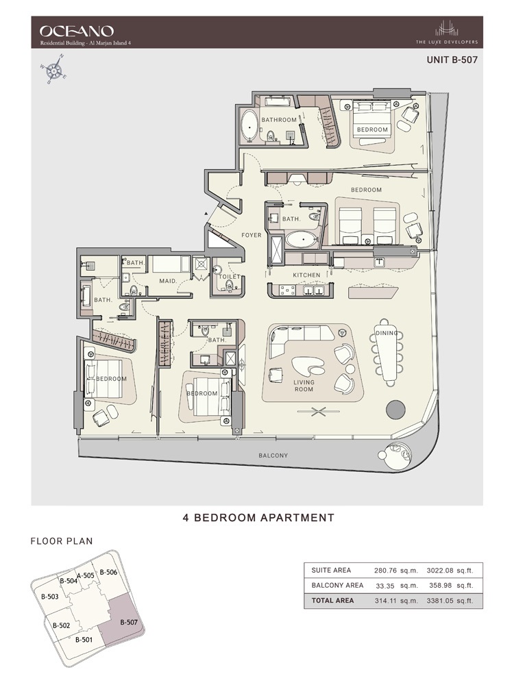 The Luxe Oceano 4 Beds Layout