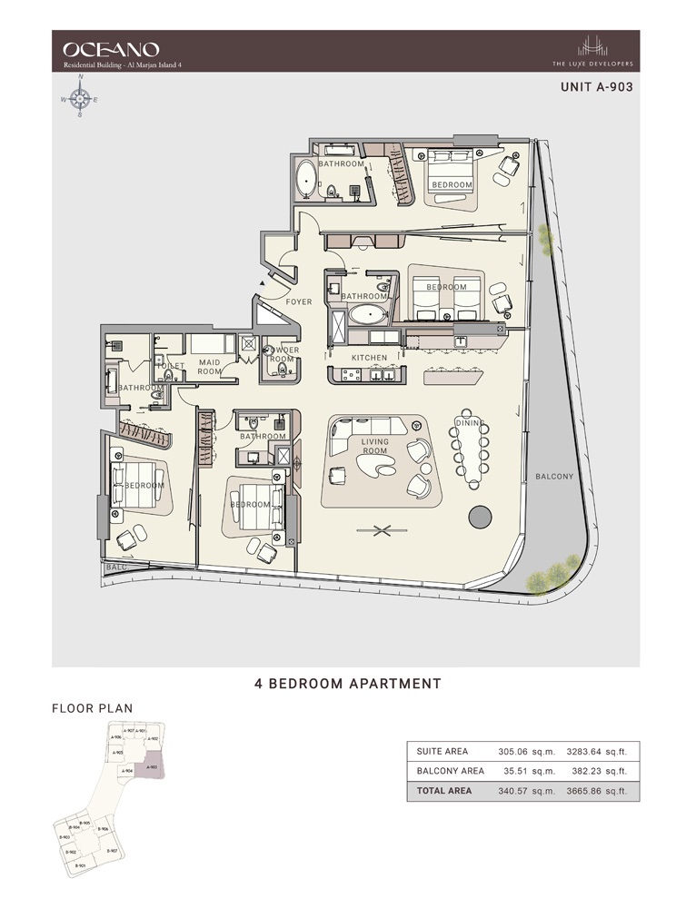 The Luxe Oceano 4 Beds Layout