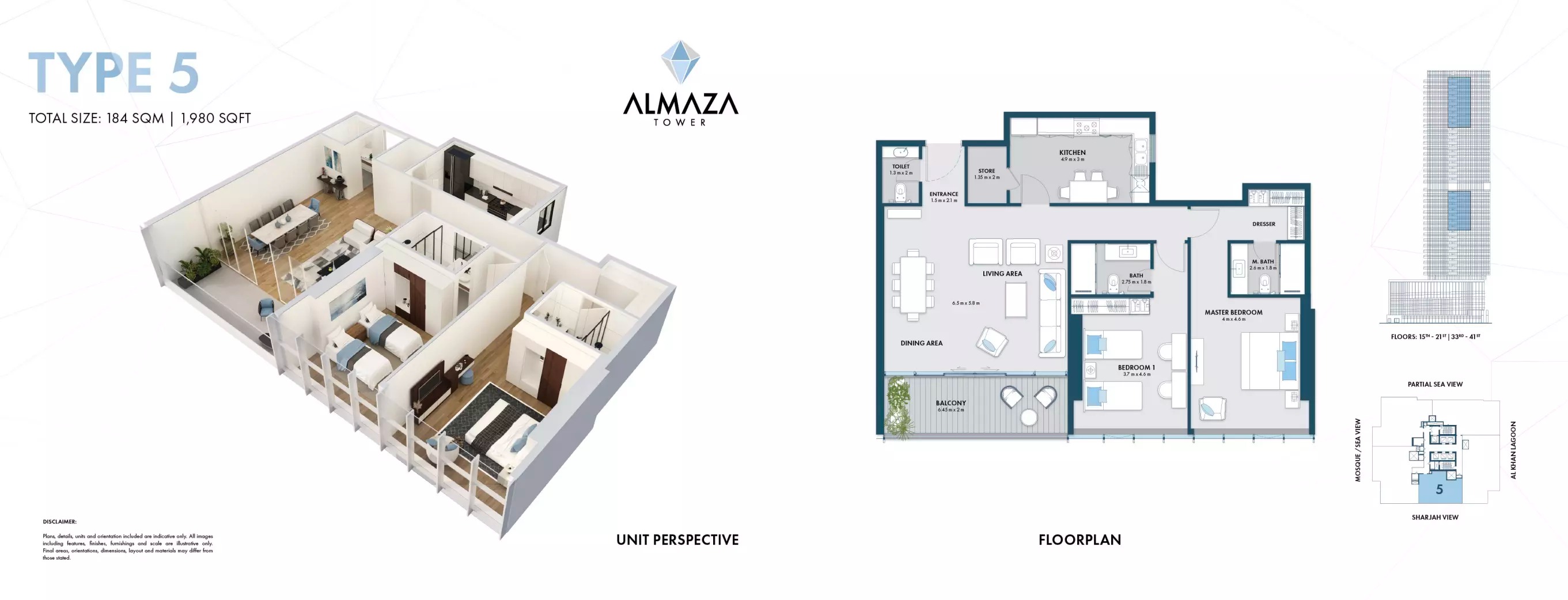Al Thuriah Almaza Tower 2 Beds Layout