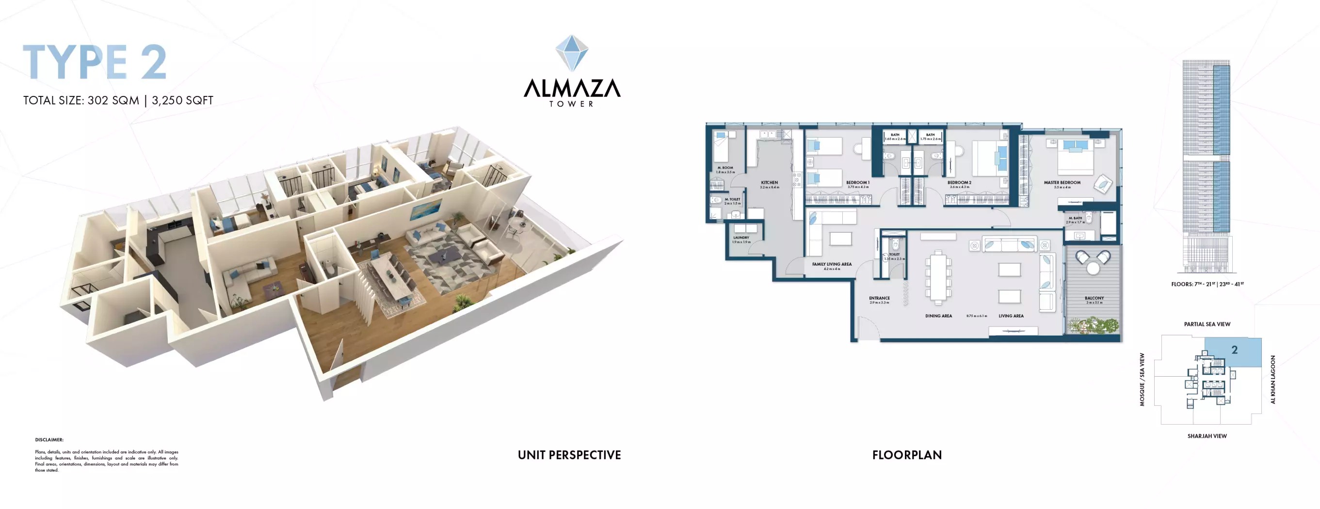 Al Thuriah Almaza Tower 3 Beds Layout
