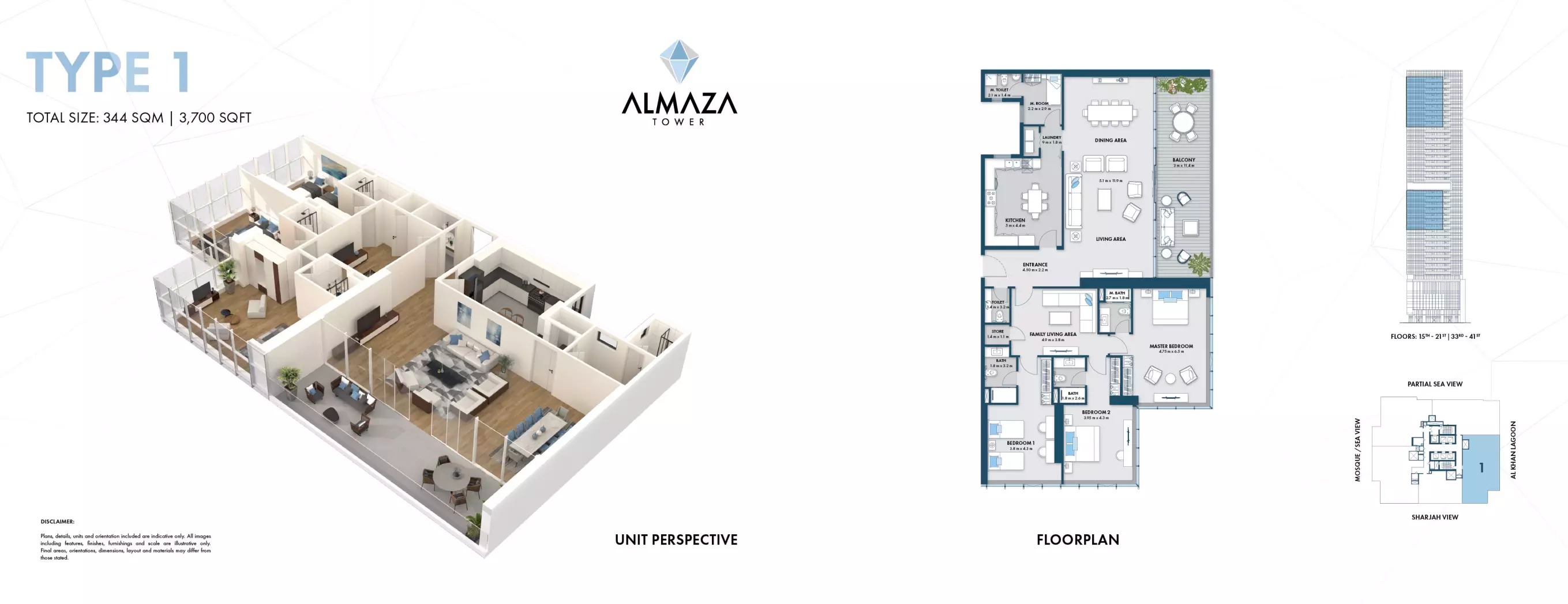 Al Thuriah Almaza Tower 3 Beds Layout