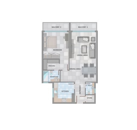 Al Thuriah Future Tower 1 Bed Layout