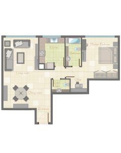 Al Thuriah Pearl Tower 1 Bed Layout