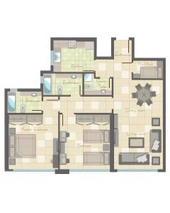 2 Beds 1450 Sq. Ft. Apartment in Al Thuriah Pearl Tower