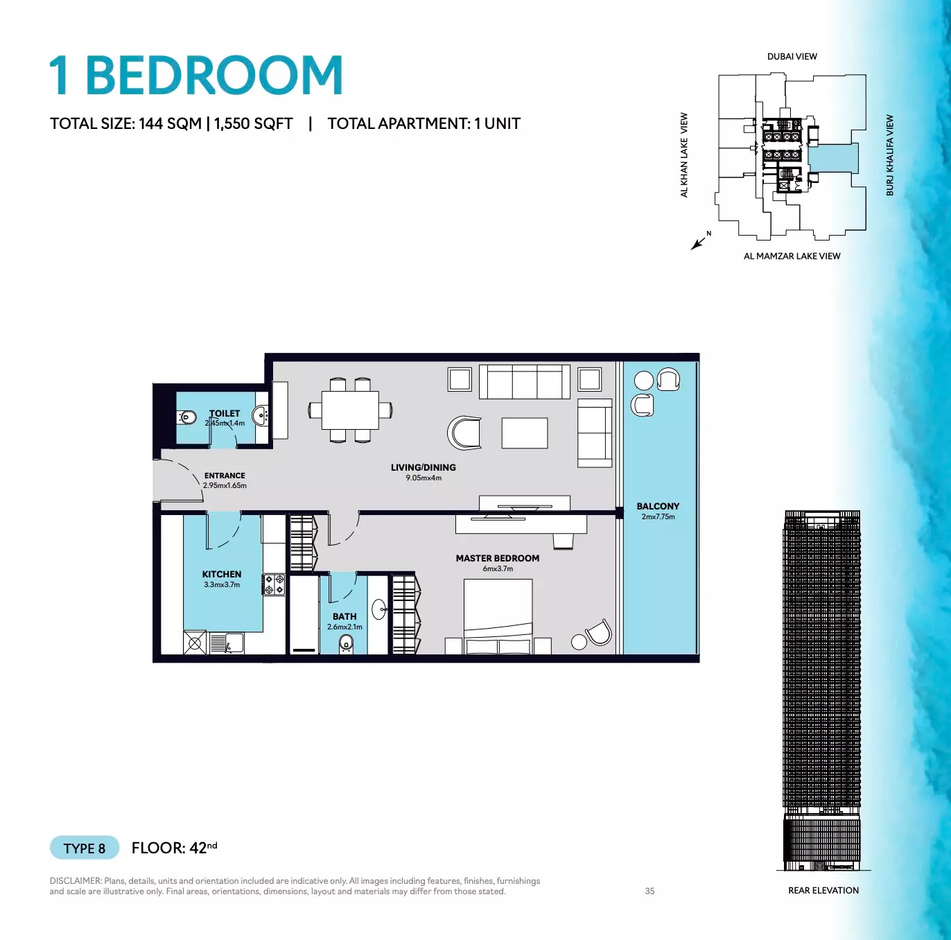 1 Bed 1550 Sq. Ft. Apartment in Al Thuriah S1 Tower