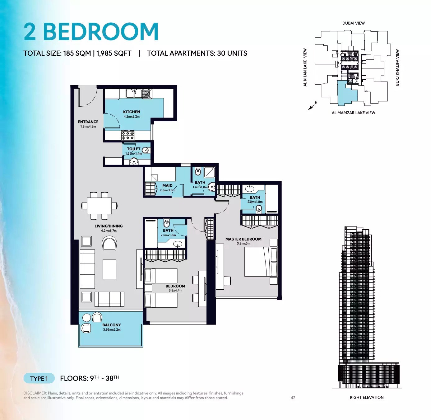 2 Beds 1985 Sq. Ft. Apartment in Al Thuriah S1 Tower
