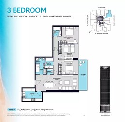 3 Beds 2185 Sq. Ft. Apartment in Al Thuriah S1 Tower
