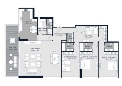 Al Thuriah Sharjah Terraces 3 Beds Layout