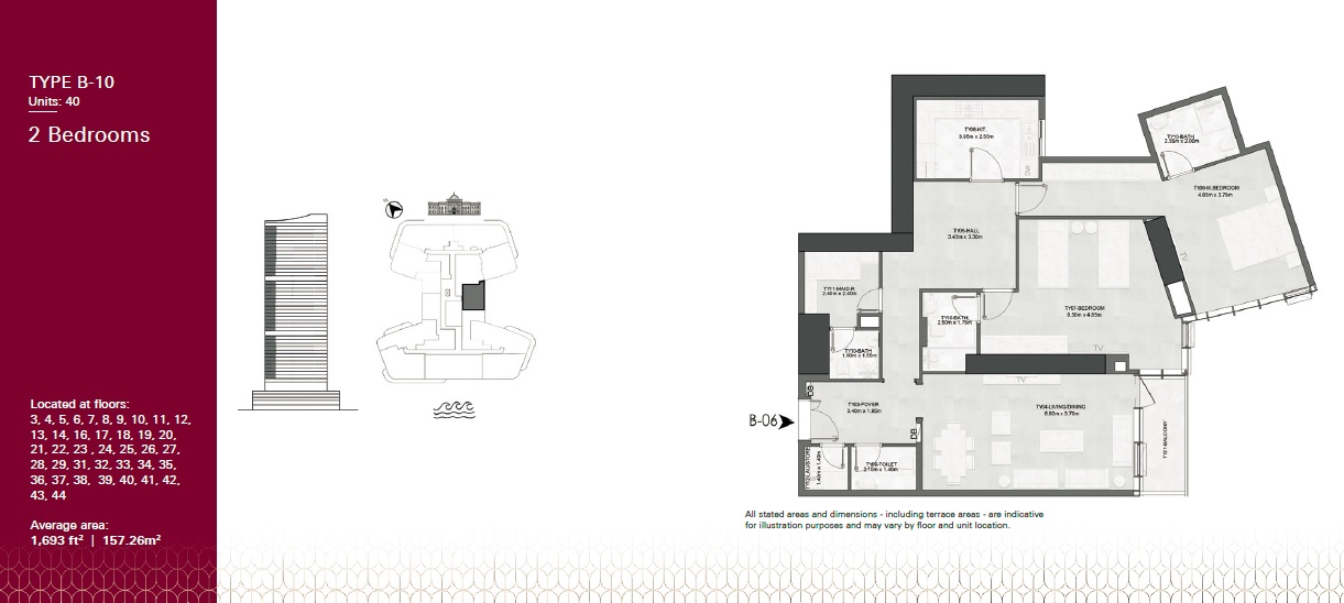 2 Beds 1693 Sq. Ft. Apartment in Albatha Joud Tower