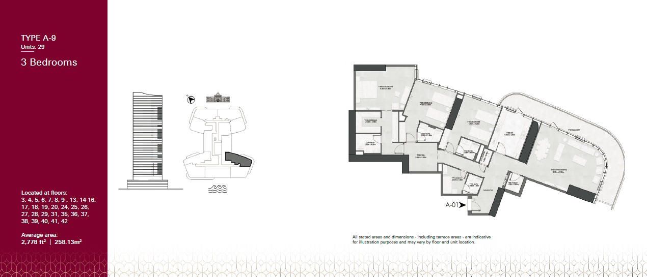 3 Beds 2778 Sq. Ft. Apartment in Albatha Joud Tower
