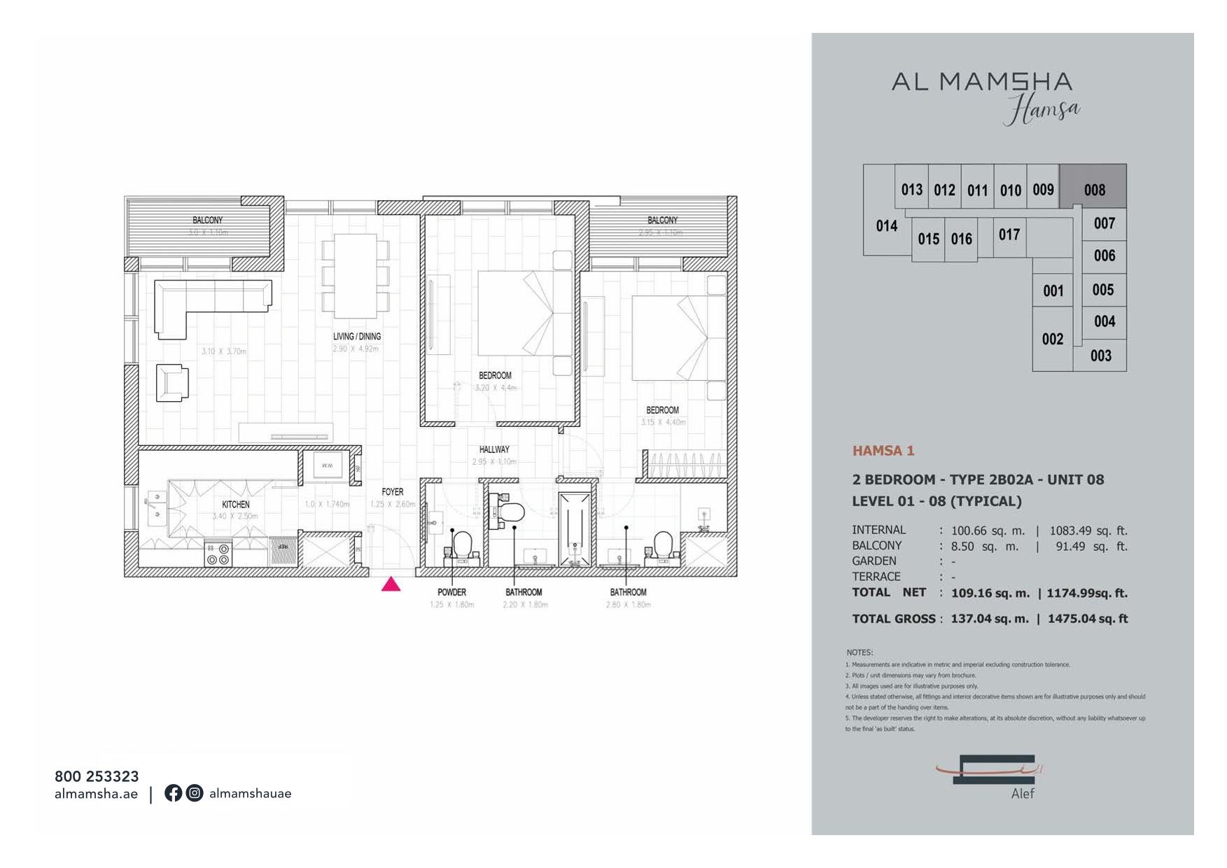 2 Beds 1475 Sq. Ft. Apartment in Alef Al Mamsha Hamsa