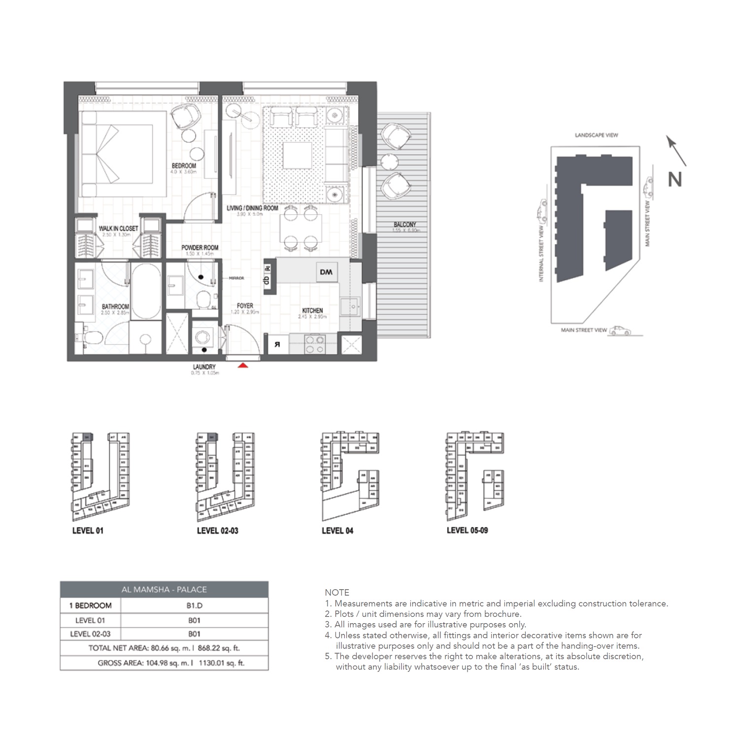 Alef Palace Residences 1 Bed Layout