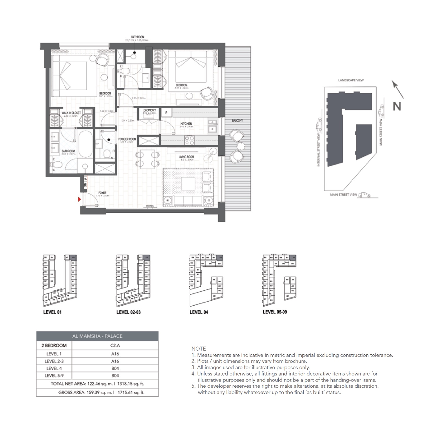 Alef Palace Residences 2 Beds Layout