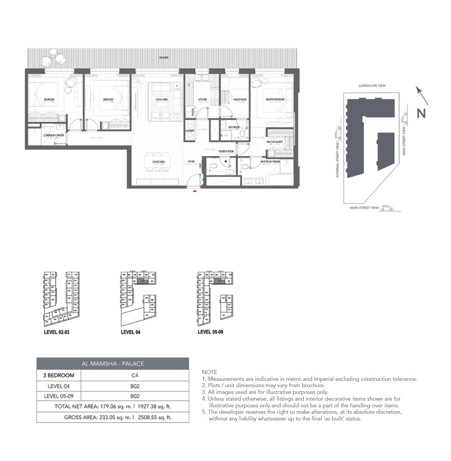 Alef Palace Residences 3 Beds Layout