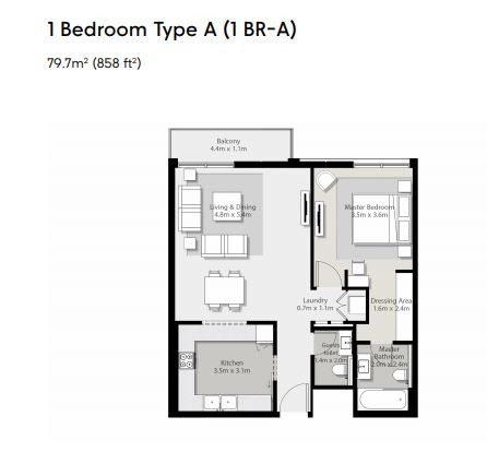 Arada Areej Apartments 1 Bed Layout