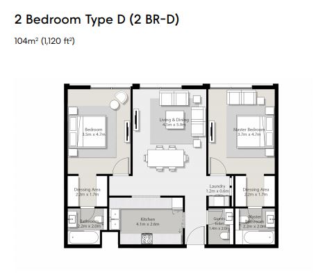 Arada Areej Apartments 2 Beds Layout