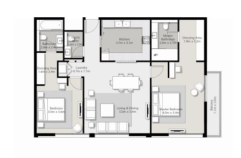 Arada Areej Apartments 2 Beds Layout