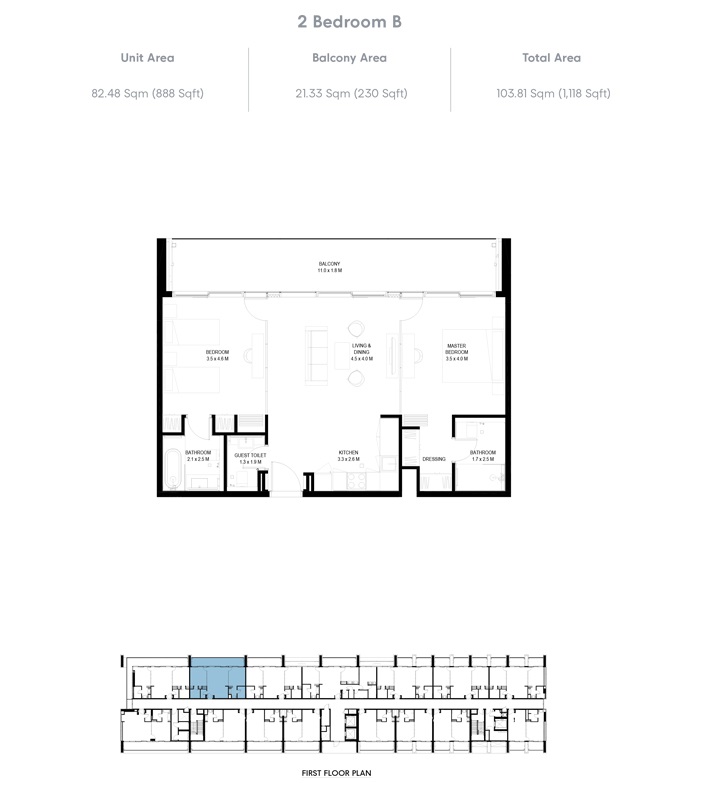 Arada IL Teatro Residences 2 Beds Layout