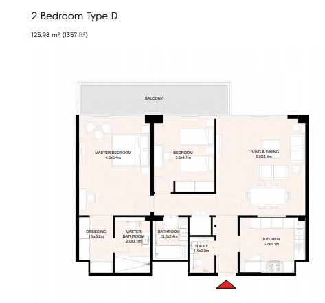 2 Beds 1357 Sq. Ft. Ind Floor in Arada Misk Apartments