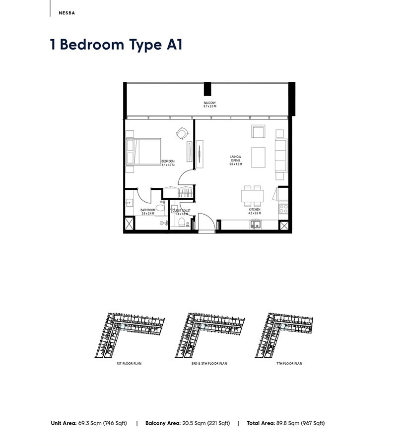 Arada Nesba 1 Bed Layout